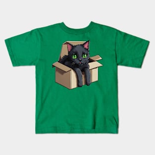 Black cat in a carton box - pixel art Kids T-Shirt